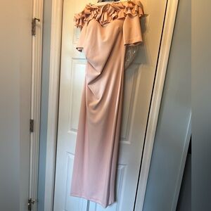 Xscape Strapless Ruffled Peach Gown